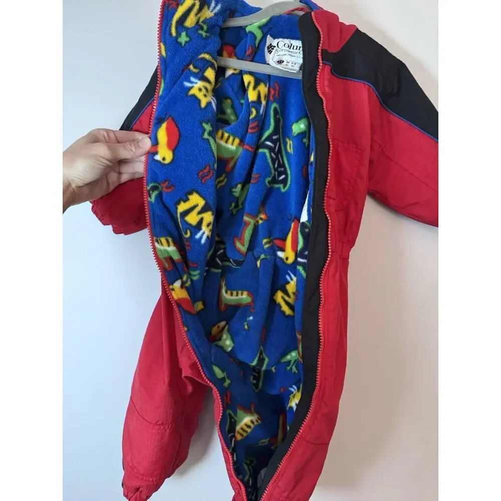 Columbia Vintage Red Tectonite Fleece Lined Hooded Snowsuit Size 2-3 Toddler